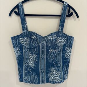 NWT Vtg Lauren Ralph Lauren Corset Top Womens M Blue Linen Denim Look Y2K
